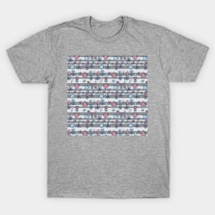Gray stripes with pink and blue flowers T-Shirt